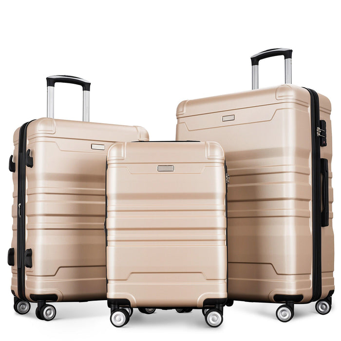 Luggage Sets New Model Expandable Abs Hardshell 3 Pieces Clearance Hardside Luggage Lightweight Durable Suitcase Sets Spinner Wheels Suitcase With Tsa Lock 20''24''28'' - Champagne