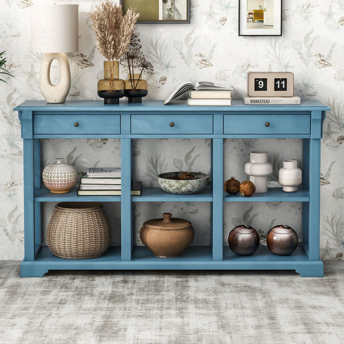 Trexm Retro Console Table/Sideboard With Ample Storage, Open Shelves And Drawers For Living Room (Navy)