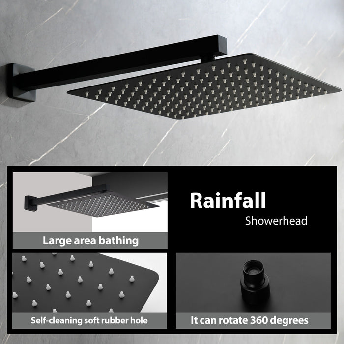 12" Rain Shower Head Systems Wall Mounted Shower - Black