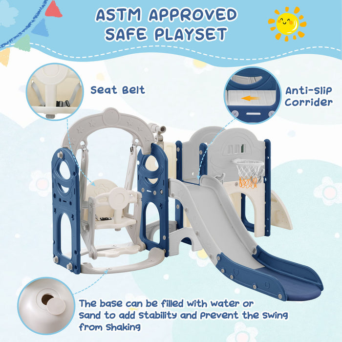 Toddler Slide And Swing Set 8 In 1, Kids Playground Climber Slide Playset With Basketball Hoop Freestanding Combination For Babies Outdoor / Indoor