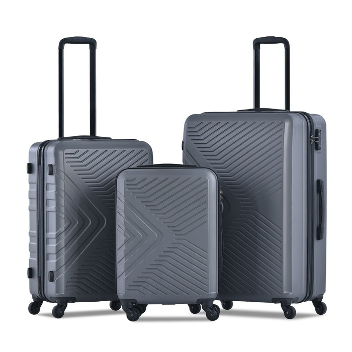 3 Piece Luggage Sets ABS Lightweight Suitcase With Two Hooks, Spinner Wheels, Tsa Lock, (20 / 24 / 28) Gray