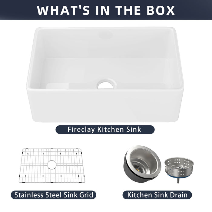 36" Fireclay Farmhouse Kitchen Sink White Single Bowl Apron Front Kitchen Sink, Bottom Grid And Kitchen Sink Drain Included