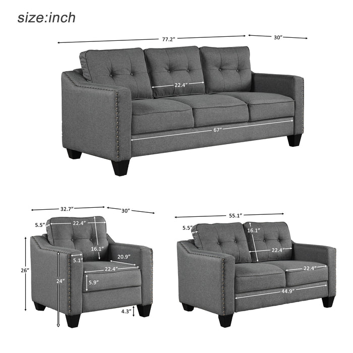 U_Style 3 Piece Living Room Set With Tufted Cushions