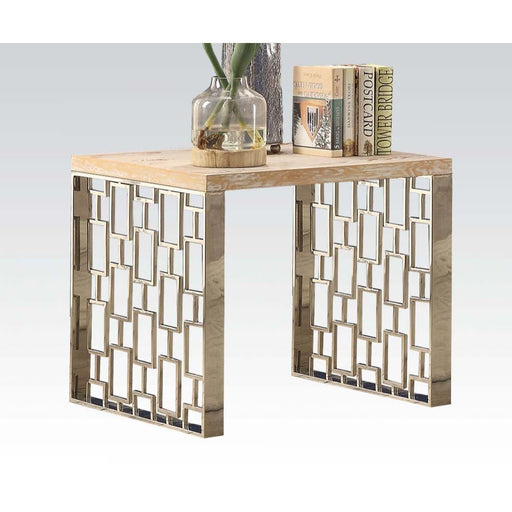 Portia - End Table - Weathered Light Oak & Stainless Steel Unique Piece Furniture