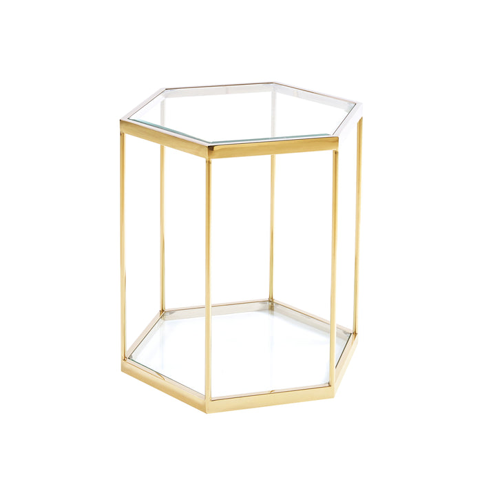 Modern Glass End Table With Gold Finish Stainless Steel Frame