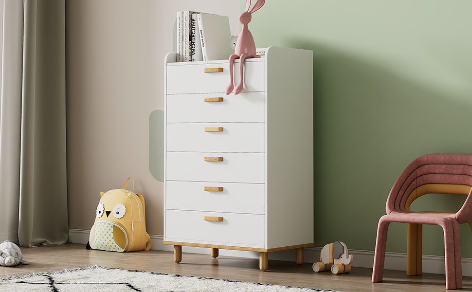 Modern Simple Style White Modern Six-Drawer Chest For Bedroom, Kid'S Room, Living Room, Nursery Room