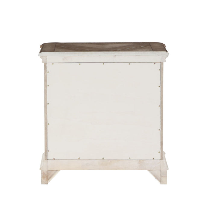 Acme Florian Nightstand In Gray Fabric & Antique White Finish