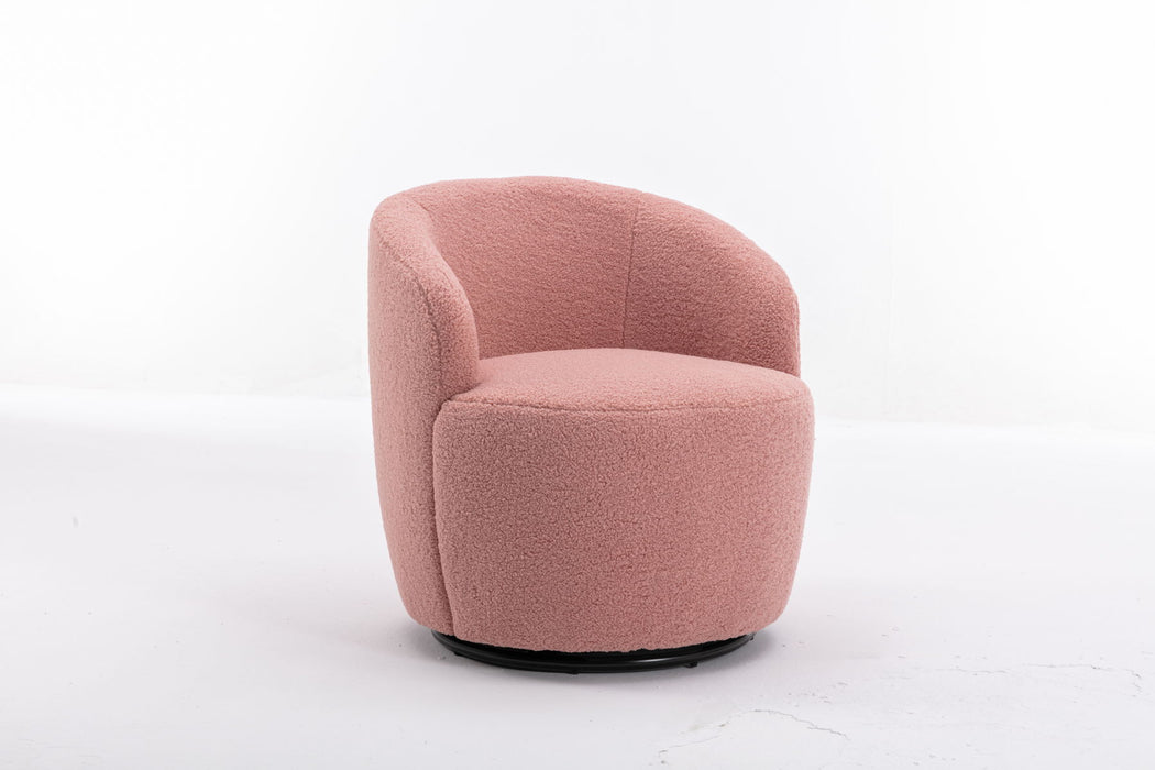 Teddy Fabric Swivel Accent Armchair Barrel Chair With Black Powder Coating Metal Ring, Light Pink
