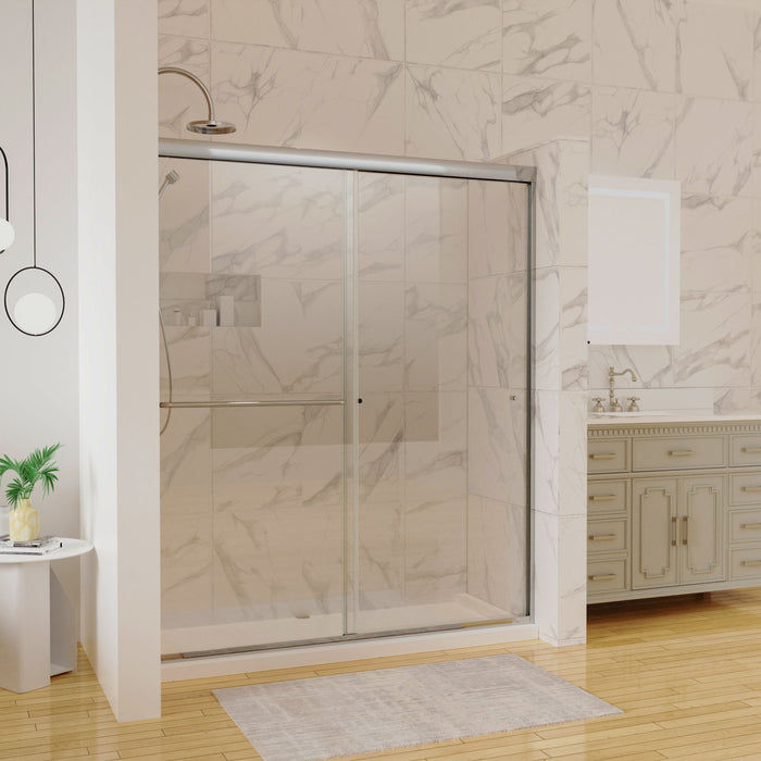 60 Inch X 70 Inch Traditional Sliding Shower Door In Chrome With Clear Glass