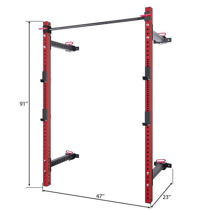 Wall Mounted Folding Squat Rack - Folding Squat Power Rack For 1000Lbs Capacity With Pull Up Bar And J Cups, Space Saving Home Gym Equipment