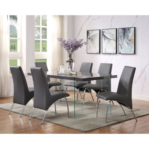 Noland - Dining Table - Gray High Gloss & Clear Glass Unique Piece Furniture