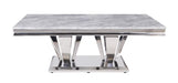 Satinka - Coffee Table - Light Gray Printed Faux Marble & Mirrored Silver Finish Unique Piece Furniture