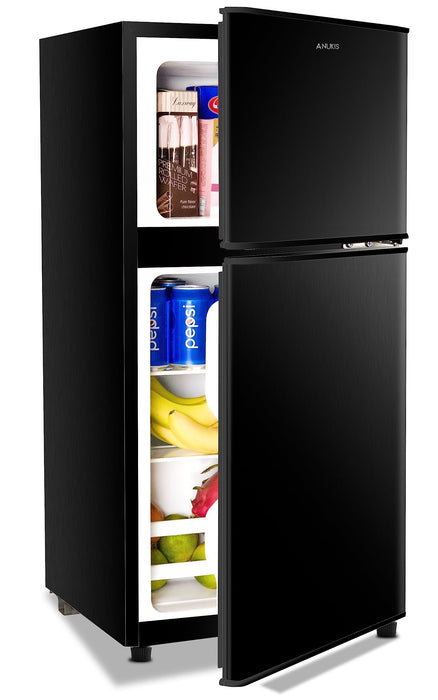 35CuFt Compact Refrigerator Mini Fridge With Freezer, Small Refrigerator With 2 Door, 7 Level Thermostat Removable Shelves For Kitchen, Dorm, Apartment, Bar, Office Black