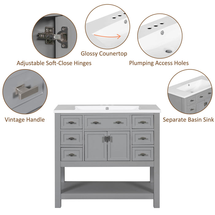 36'' Bathroom Vanity With Top Sink, Modern Bathroom Storage Cabinet With 2 Soft Closing Doors And 6 Drawers
