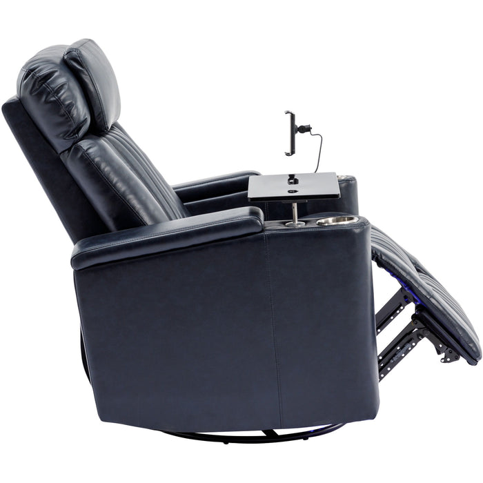 270° Power Swivel Recliner Home Theater Chair With Hidden Arm Storage, LED Light, Cup Holder, And Tray Table