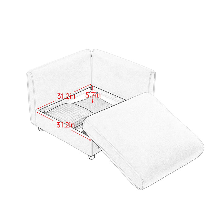 Contemporary Elegant White Chenille Sofa With Storage And Ottoman