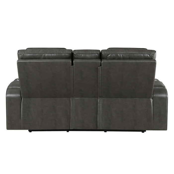 Taddeo - Power Motion Loveseat With Console, Speaker, USB, Wireless Charger & LED - Dark Gray