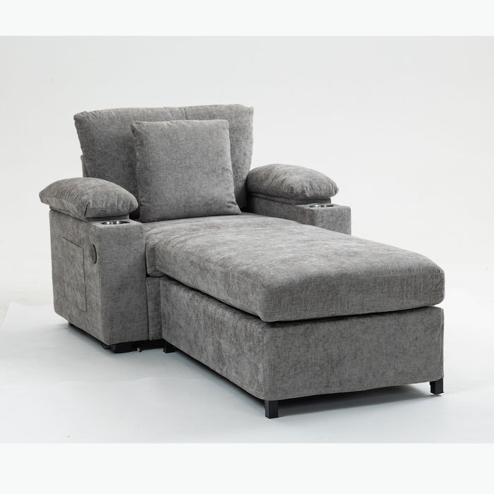 Chenille Fabric Sofa Bed With Cupholders And USB Charging Ports Chair For Living Room