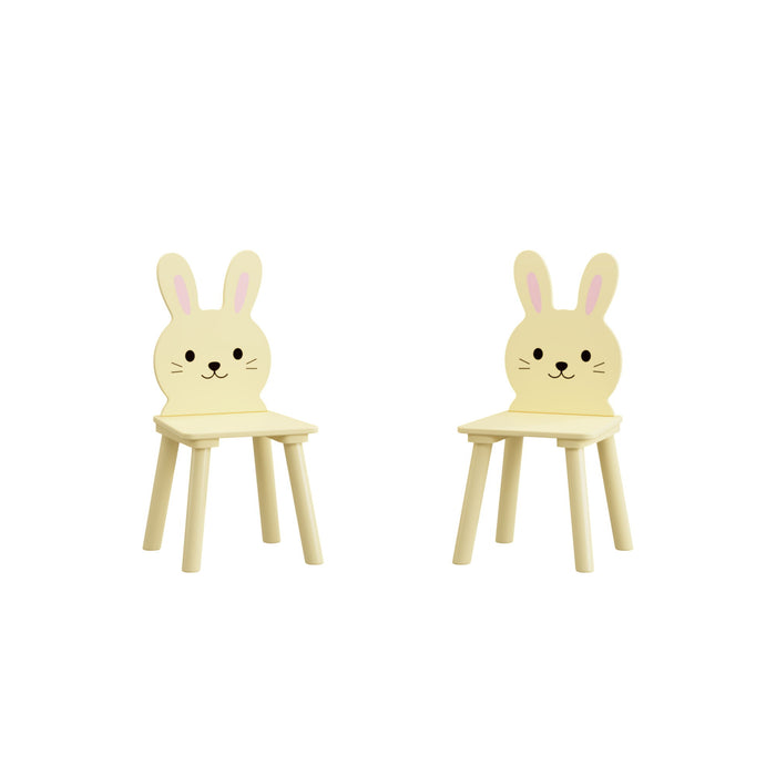 Table And Chair Set With 2 Bunny Chairs, Children's Activity Table For Toddlers, Cute Animal Design - Yellow
