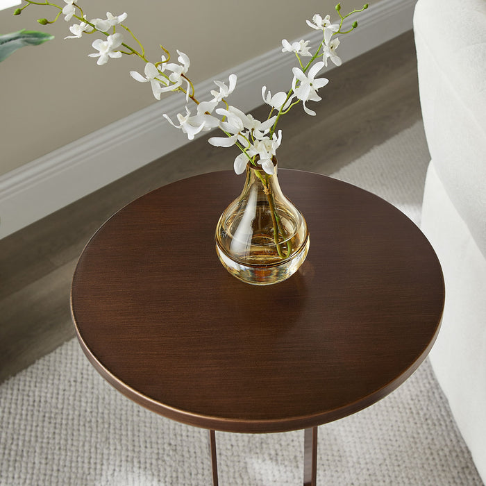 Tareel - Round Accent Table With Open Oval Pedestal - Antique Bronze