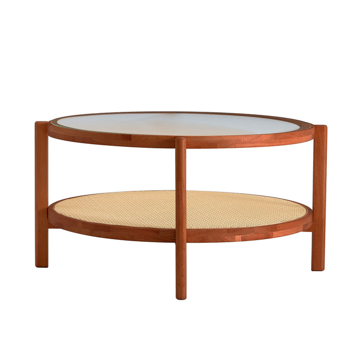Modern Style Circular Double Layer Tea Table With Rattan Weave
