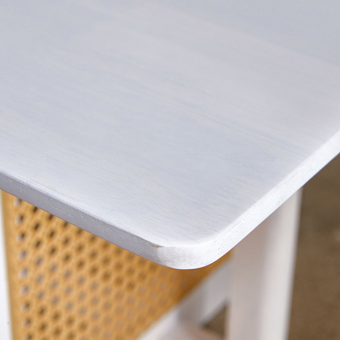 Chinese Style White Solid Wood And Imitation Rattan Coffee Table