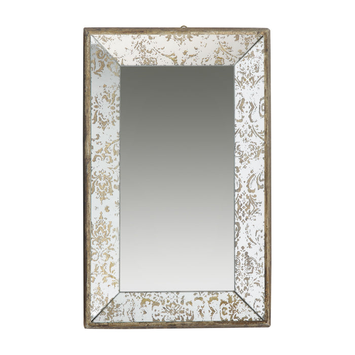 Antique Rectangle Mirror With Floral Accents, Mirrored Display Tray, Hanging Wall Mirror