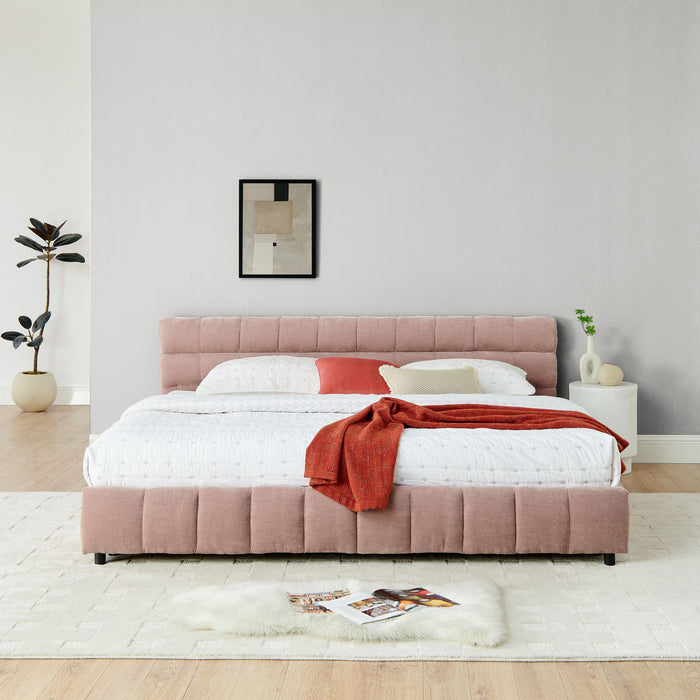 Modern Platform Bed Frame With Thick Chenille Fabric