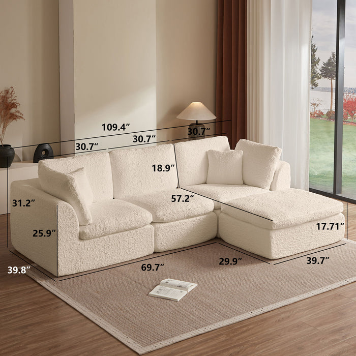 Cloud Sectional Couch, Convertible With Ottoman, 3 Seater Modular Design