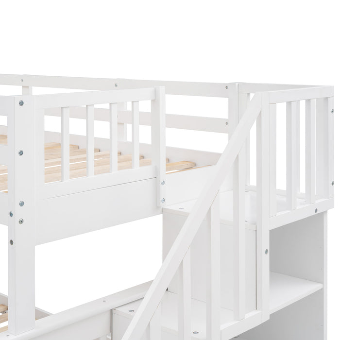 Stairway Bunk Bed With Storage And Guard Rail For Bedroom