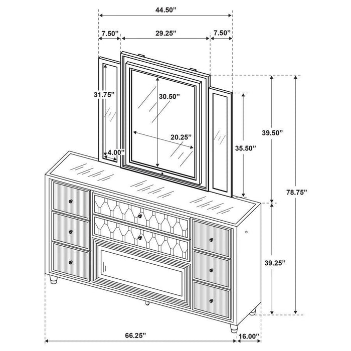 Lorient - 8-Drawer LED Bedroom Flame Box Dresser