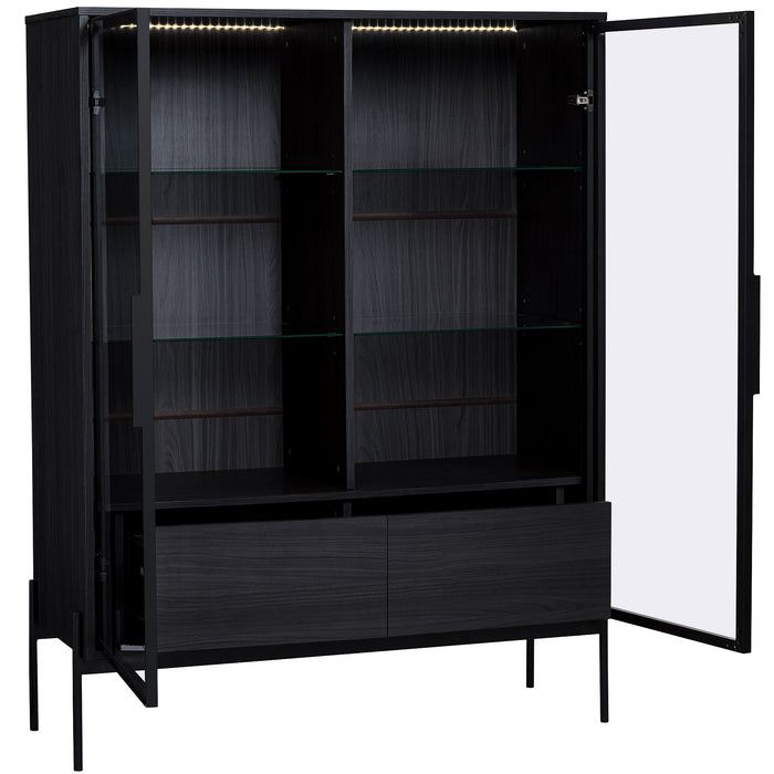 Modern Minimalist Style LED Curio Cabinet With Tempered Glass Door, Metal Legs