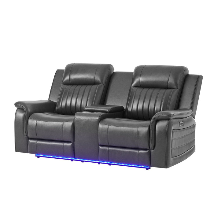 Ian - Power Reclining Sofa With LED Lighting, Surround Sound & Subwoofer - Charcoal
