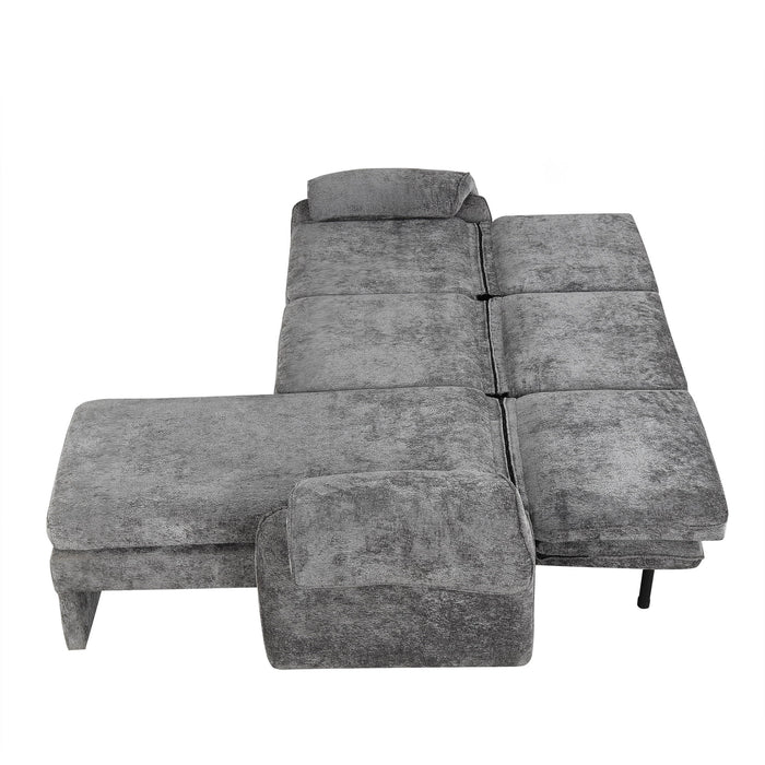 Convertible Futon Sofa Bed With Adjustable Backrest, Reversible Chaise Lounge And 2 Removable Armrest Pillows