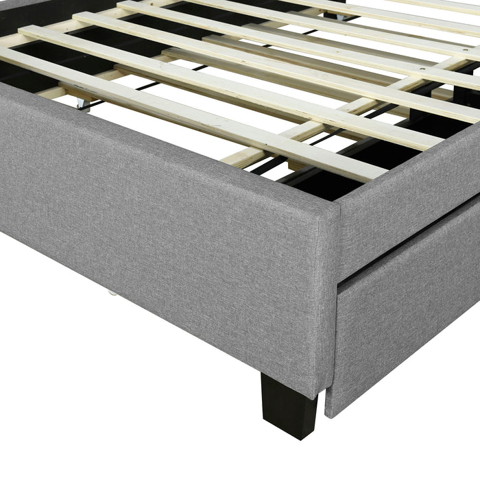 Upholstered Platform Bed With Storage Headboard, Trundle & 2 Drawers And A Set Of Sockets & USB Ports