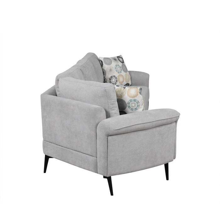 Upholstered 3 Seater Curved Sofa With Printed Pillows Chenille