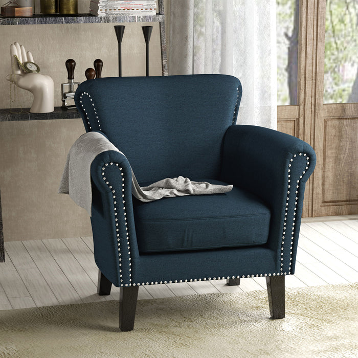 Elegant Club Chair With Nailhead Trim And Birch Wood Legs