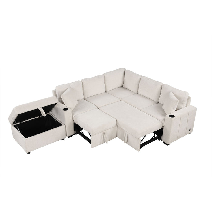 Sectional Sofa Convertible Pull-Out Sofa Bed With A Movable Storage Ottoman For Living Room