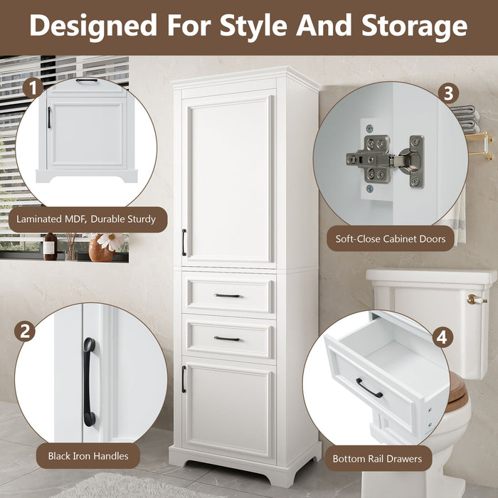 Freestanding Bathroom Vanity Tall With Damping Hinge Doors, Adjustable Shelves - White