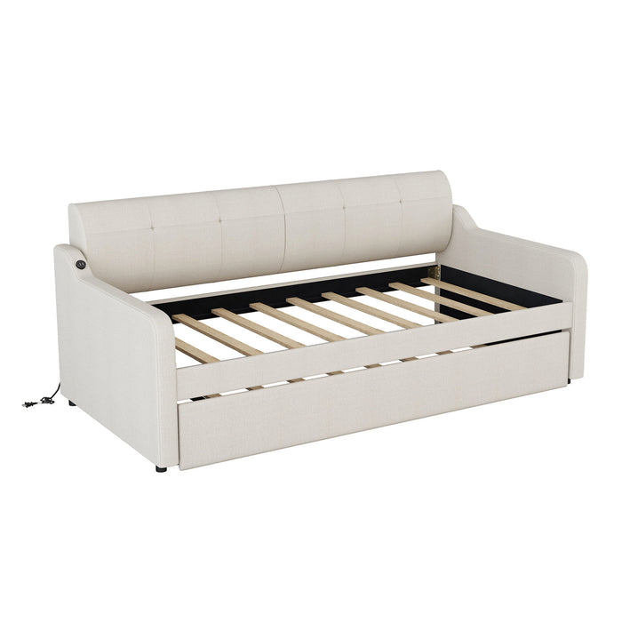 Upholstered Daybed With Trundle And USB Charging