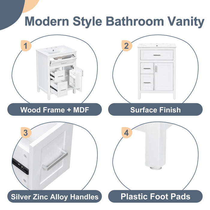 Modern Bathroom Vanity With Sink, Flip Drawer & 2 Drawers, Soft Close Hinges, Adjustable Shelf