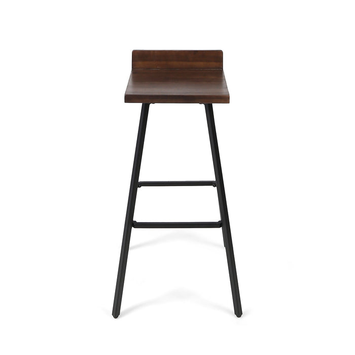 Outdoor Bar Stool With Low Backrests And Wood Seats (Set of 2) - Dark Brown / Black