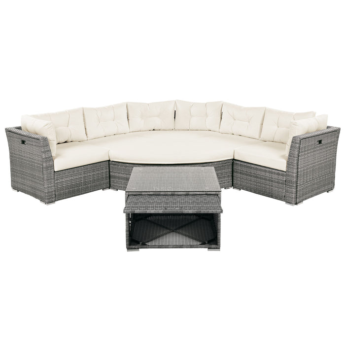 Patio Furniture Set Outdoor Daybed Rattan Sectional With Cushions And Center Table