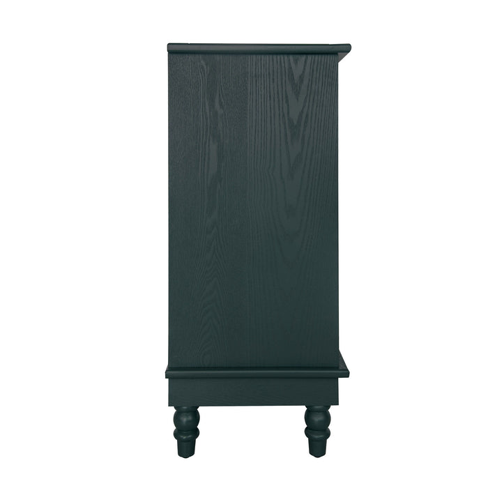 Hollow Carved 2 Door Accent Cabinet With Adjustable Shelf, Sideboard Buffet For Entryway, Living Room Or Bedroom - Blackish Green