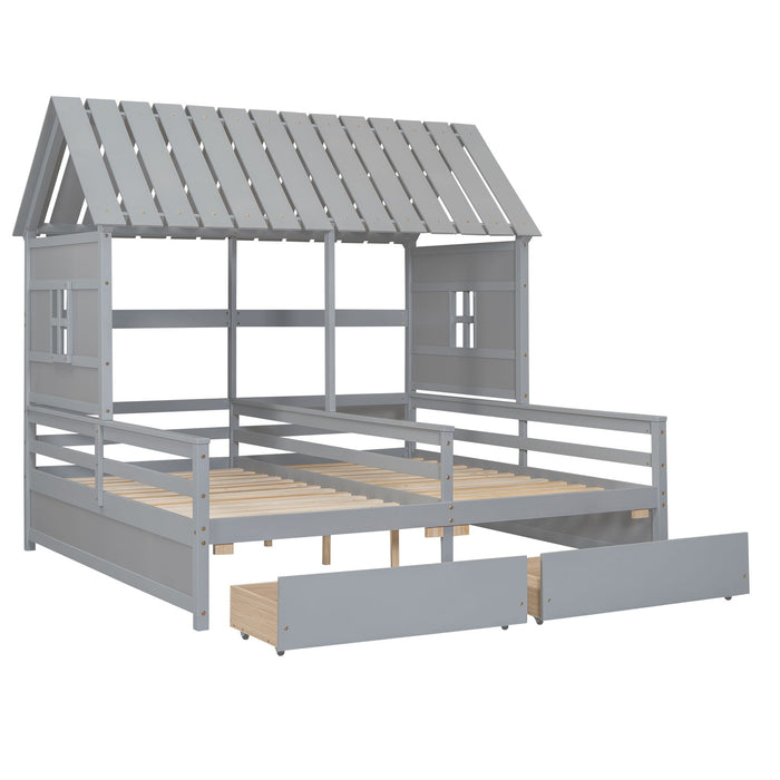 House Platform Beds With 2 Drawers, Side By Side Design