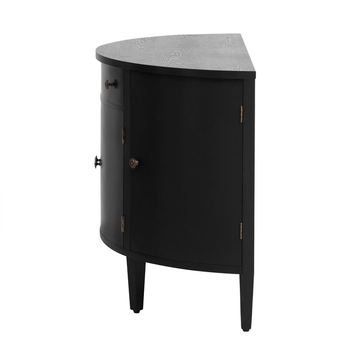 U_Style Curved Design Storage Cabinet Made Of Fraxinus Mandschuric Solid Wood Veneer, Adjustable Shelves, Suitable For Corridors, Entrances And Study. - Black
