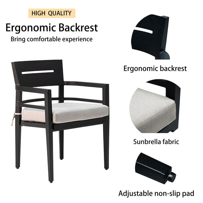 Outdoor Modern Dining Set, Chairs Sunbrella Cushioned And Dining Table With Umbrella Hole