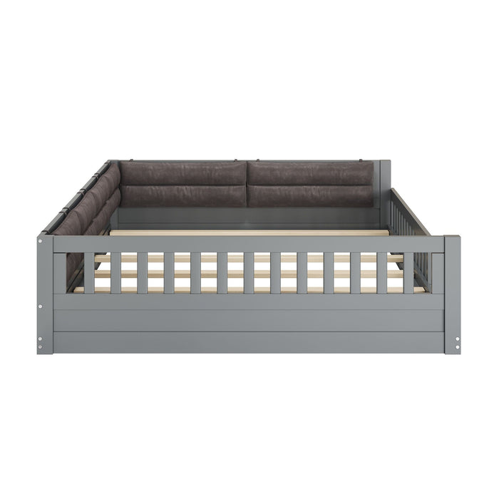Upholstered Platform Bed With Guardrail And Pillow
