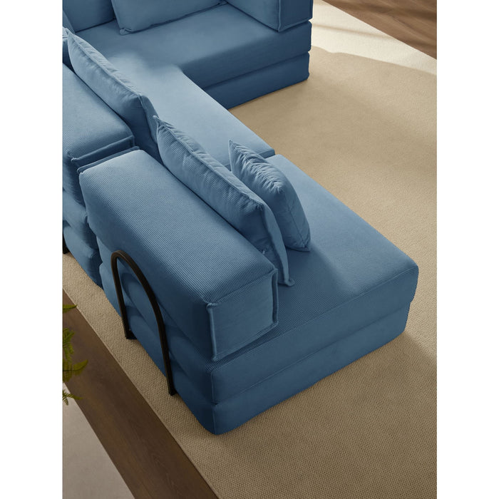 Modular L Shaped Floor Living Room Sofa Set With 6 Pillows