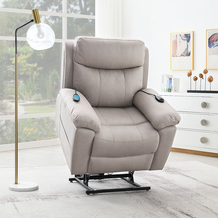 Chriki - Power Recliner With Lift & Heating & Massage - Beige Chenille & Black